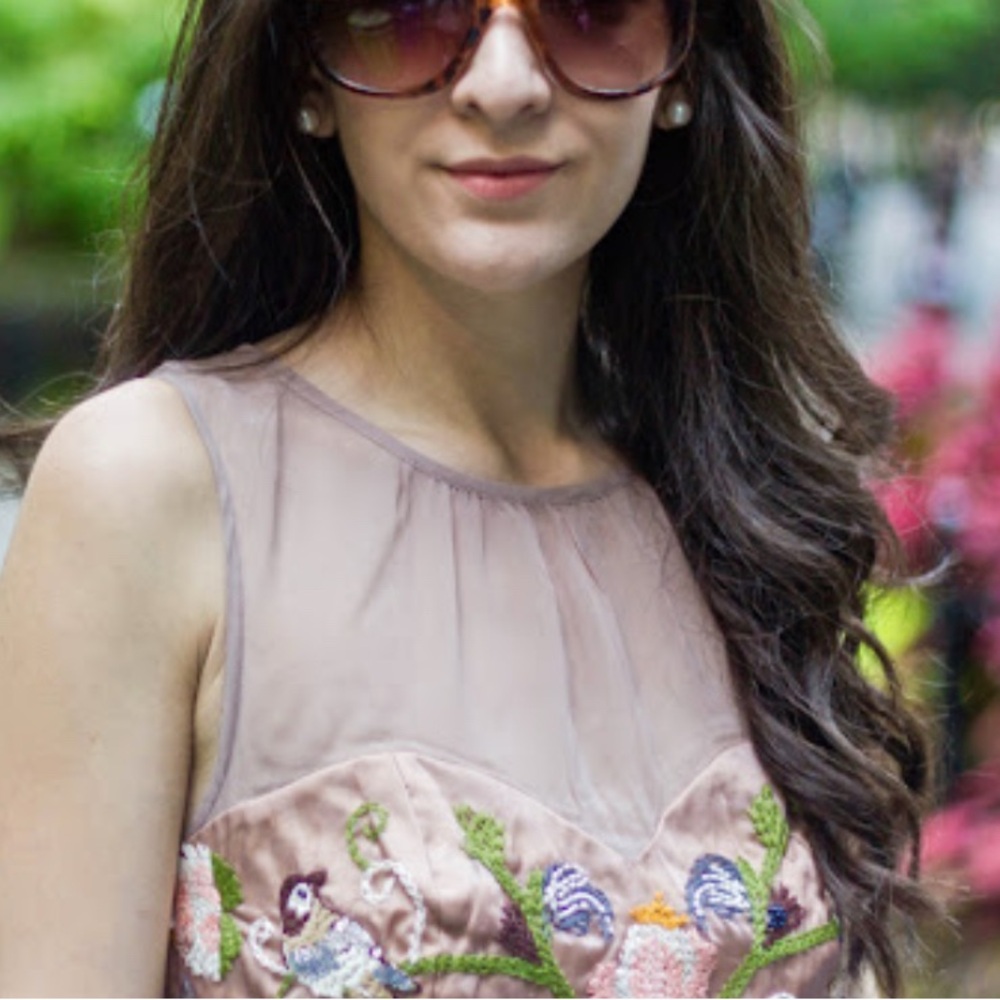 Anthropologie Blush Pink Embroidered Midi Dress - Picture 8 of 16